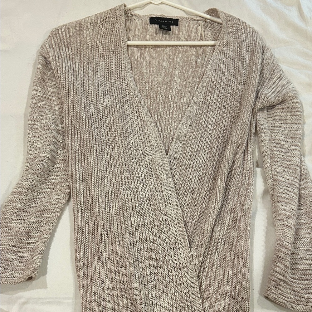 Tahari Light Taupe Ribbed Cardigan